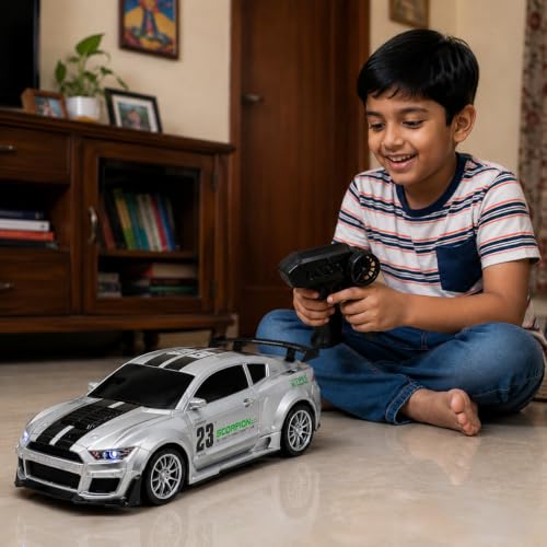 Image of Silver Remote Control Car Toy | Mustang | Rechargeable Remote Control Car | 2.4G Remote Control | Tire Replacement | High Speed Motor | 100m Range | LED Light | Birthday Gift for Kids