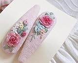 Handmade Embroidered Hair Clips – Pink Fabric Barrettes with Rose Flower Design (2-Pack), Vintage Snap Hair Accessories for Women & Girls, Elegant Gift for Special Occasions, HC18