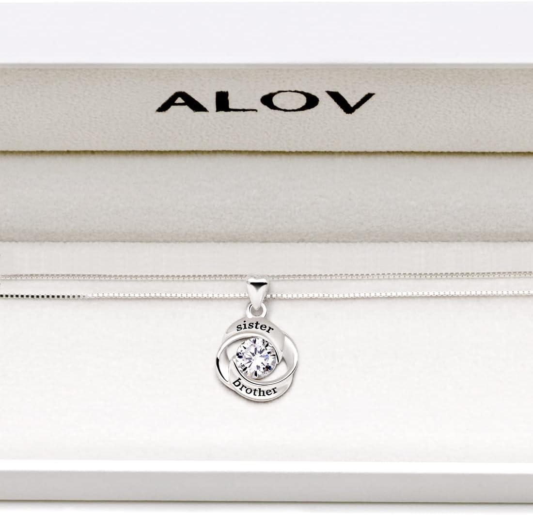 ALOV Jewelry Sterling Silver sister and brother Love Heart Cubic Zirconia Pendant Necklace - Image 4