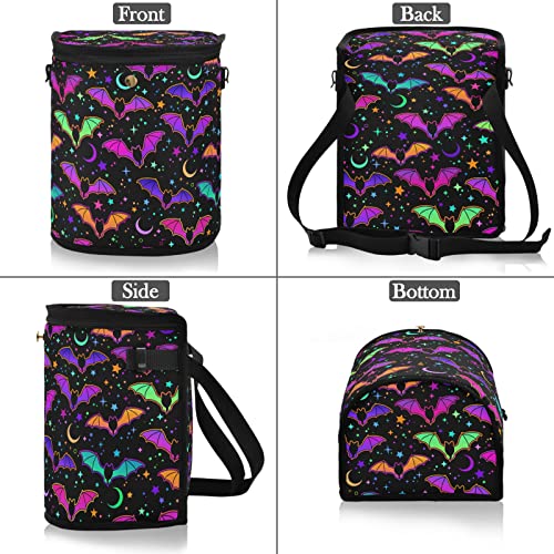 Image of Colorful Bats Car Trash Can Star Moon Black Car Garbage Bag with Lid Hanging Waterproof Leak Proof Vehicle Storage Bin