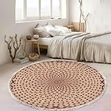 Aotiwe Teppich Wohnzimmer Elegant 60cm, Teppich Rund Flur Rot Beige Geometrisches Gitter...