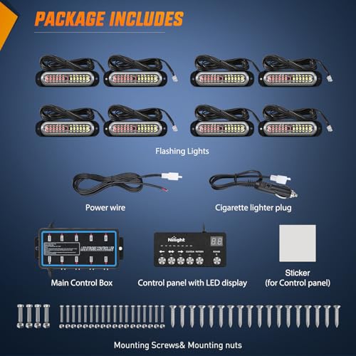 Image of Nilight 8PCS Led Strobe Lights with Controller 12V 24V Sync Red White
