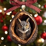 Owl Ornaments for Christmas Tree, 3.54'' 3-Layer Flat Wood Ornament, Realistic Owls Decor, Unique Owl Gifts for Women 2025,Happy New Year Gifts for Owls Lovers, Gift Exchange Ideas