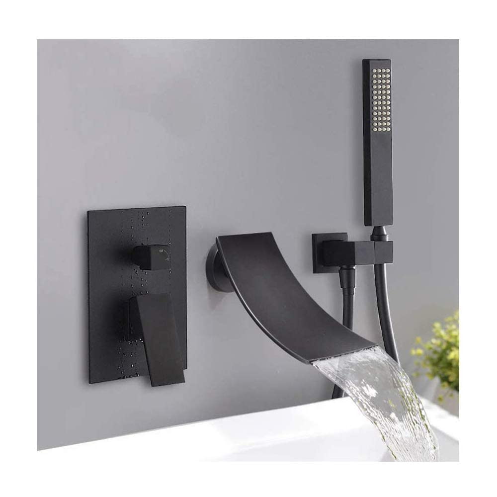 Robinet de baignoire cascade avec commande eau chaude froide et douchette noire mate