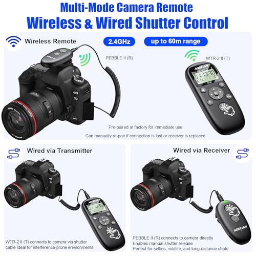 for Canon Cameras Wireless Rechargeable Timer Shutter Release Remote Control with LCD & Upgraded Interval Timer for EOS R6 Mark II, R7, R50 V, R100, RP, Rebel T7, T6, T5, T3, SL2, 5D Mark III