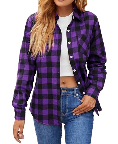 SANGTREE Womens and Girls Long Sleeve Flannel Shirt Casual Button Down Plaid Shirts, 3 Months - Adult 2XL
