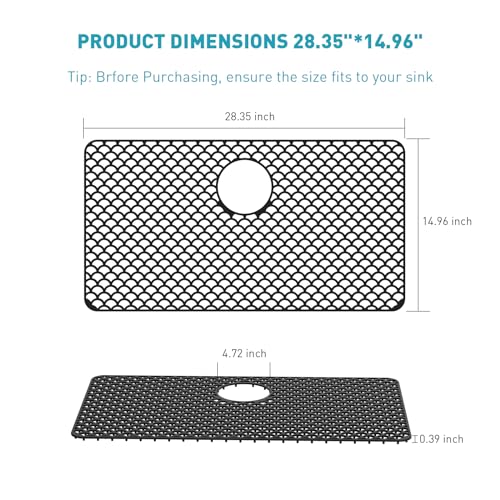 Sink Protectors for Kitchen Sink, 28.5 \"Heat-resistant Easy-clean Silicone Sink Mat, kitchen Sink Mat for Bottom of Sink,Farmhouse Non-Slip Folding Grid Sink Protector Mat (black Middle upper hole)