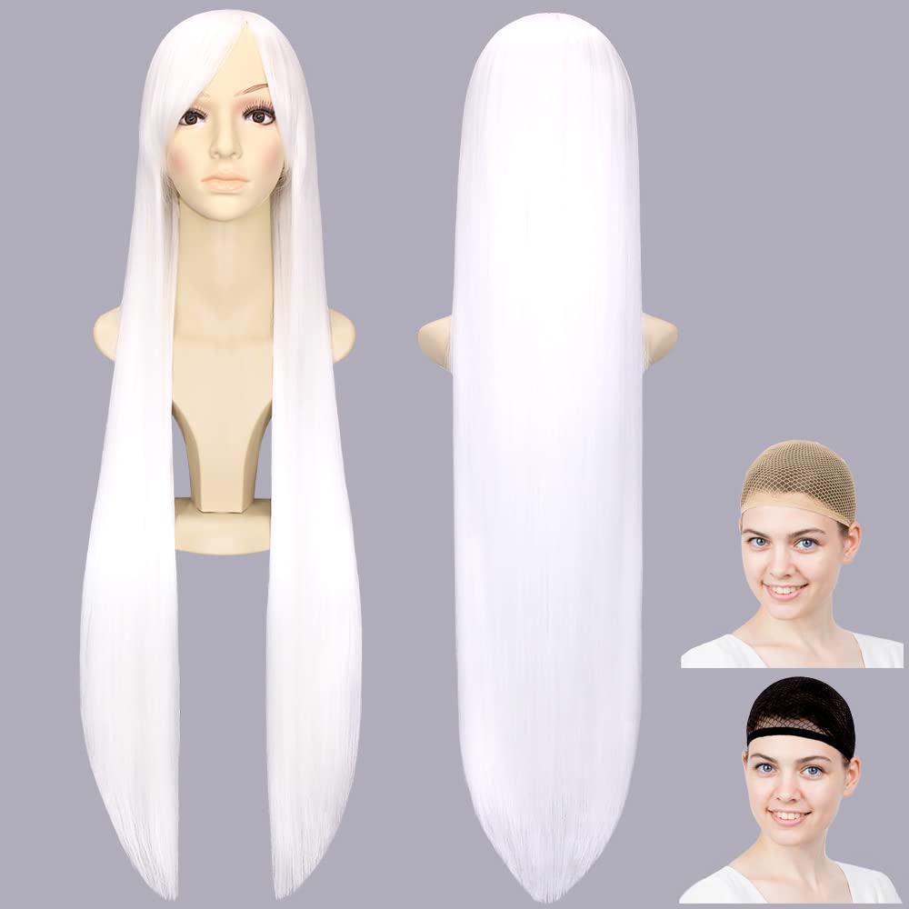 Super Long Straight Wig Wig net Two Set Costume Accessories for Pure White 100cm