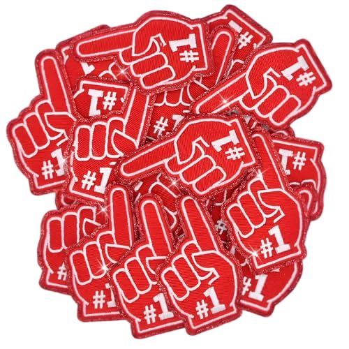 4 Pcs Game Day Patches Sports Fan Index Finger Number One Iron On Embroidered Patches for Clothes,...
