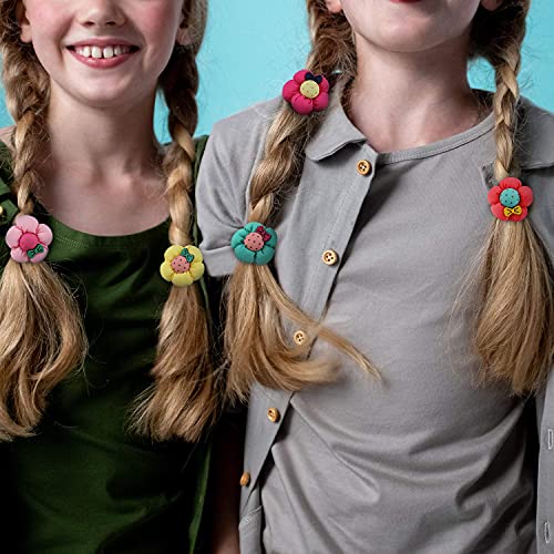 7Rainbows 10 Pcs (5 Pairs) 5 Colors Cotton Elastic Toddler Hair Ties Ponytail Holders Soft Elastic Hair Bands With Flowers For Toddlers Girls Kids Hair Accessories #TOP5