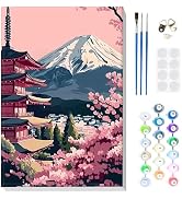 MXJSUA Lot De 4 Kits Peinture Par Numéros Enfants Avec Cadres - Montagne Coucher Soleil 20x20cm - Idéal 6-12 Ans