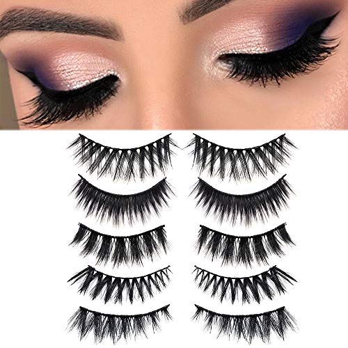 5 Pairs Mink Eyelashes 3D&4D&5D False Eyelashes 100% Siberian Mink Fur Handmade 25mm Fluffy & Thick 5 Styles Mink Hair Long Lashes Natural Soft & Comfortable