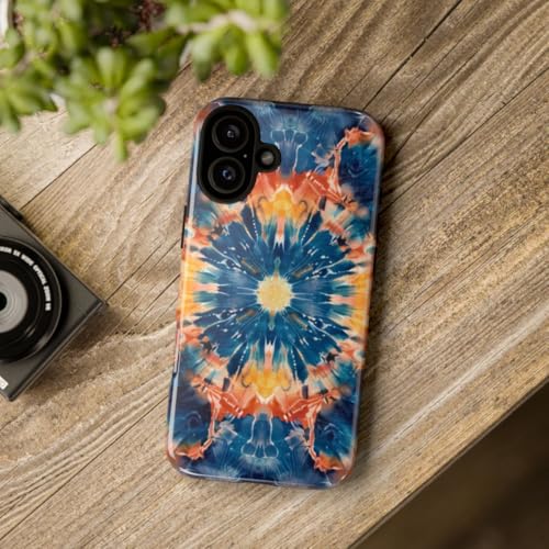 Coque iPhone 16 Plus antichoc rigide mandala bleu tie-dye