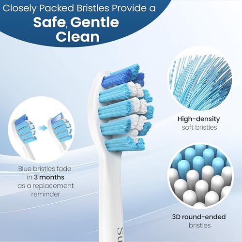 replacement toothbrush heads compatible with philips sonicare and more click-on handles 8 pack white