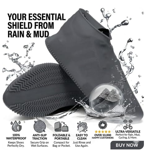Image of Shoe Cover for Rain Waterproof, Silicone Shoe Covers Waterproof Reusable, Non Slip Rain Shoe Covers for Men Women Kids, Waterproof Shoe Covers for Rain (Grey, Large)
