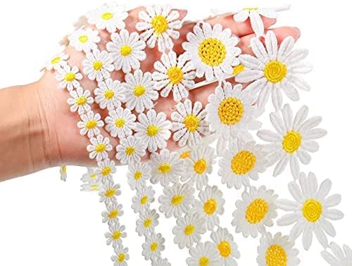 Total 12 Yards Daisy Ribbons Sunflower Decorating Lace 6 Sizes Flower Embroidered Trim Ribbons for Sewing or Craft Decoration