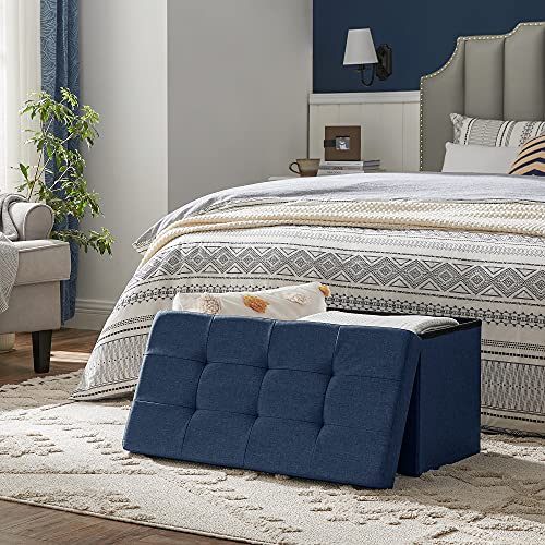 Songmics 30 Inches Folding Storage Ottoman Bench, Storage Chest, Foot Rest Stool, Dark Blue Ulsf47In #TOP5