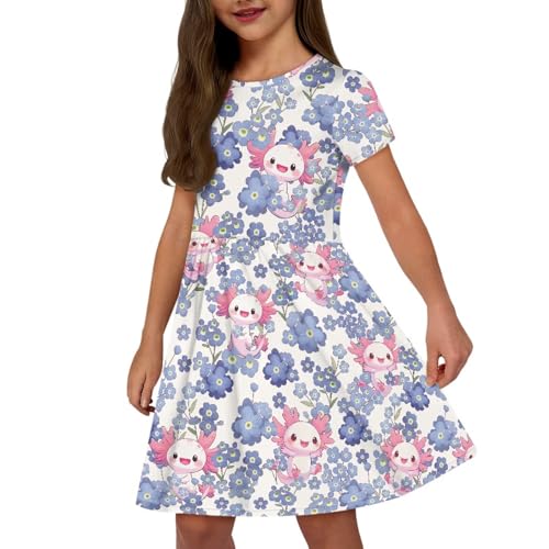 Casual Short Sleeve Dress for Girls 2-14 Years High Waist Elastic Design Soft Comfortable