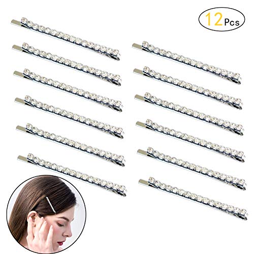 Onene 12 pieces Rhinestone Bobby Pin, Metal Hair Clips, Clear Crystal Hair Barrette Hair Pins Decoration for Women Lady Teen Girls