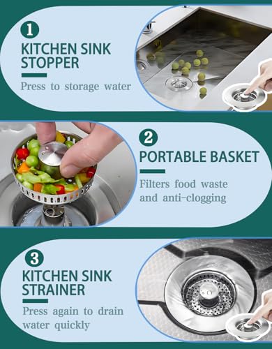 Colador para desagüe de cocina 3 en 1, acero inoxidable miniatura 2