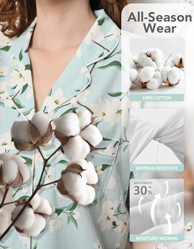 Image of NAP BOUND 100% Cotton Pajamas for Women Sets 2 Pieces Pjs Button short sleeves with Pockets Soft Sleepwear Loungewear XS-XXL