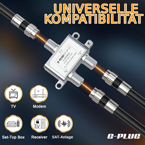 G-PLUG SAT Verteiler 2-fach - Premium Satelliten Splitter für TV & Radio, HDTV/UHD 4K, DVB-S/S2, DVB-T/T2, DVB-C/C2, Robustes Gehäuse, 2 Ausgänge, Einfache Installation