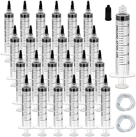 30 Pack 10mL Plastic Syringe Sterile Individual Wrap(No Needle),Luer Lock Syringes with Cap Adapter Soft Tube, Measurement for Scientific Labs,Measuring Liquids,Pet Feeding,Oil or Glue Applicator(10ML, Plastic)