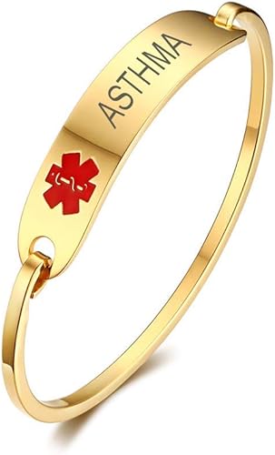 Miniatura 36 de VNOX Pulsera médica de acero inoxidable para mujer, pulsera de identificación de alerta médica de emergencia de acero inoxidable, grabado gratuito