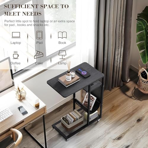 Image of Colima C Shaped End Table with Charging Station (Black, Extra Large)