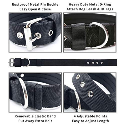 Heavy Duty Tactical Dog Collar - 1.5" Width Military Durable Thick Nylon With Adjustable Metal D Ring & Buckle Working Training K9 Collar For Medium Large Dogs (M(17"-20"), Black) #TOP2