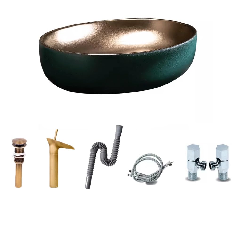 Lavabo de cerámica de limpieza fácil para baños modernos verde oscuro