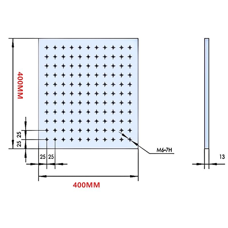 Piastra piatta ottica ad alta precisione, 400 x 400 x 13 mm, per uso in laboratorio, basetta sperimentale in alluminio con filettatura M6 per misurazioni accurate