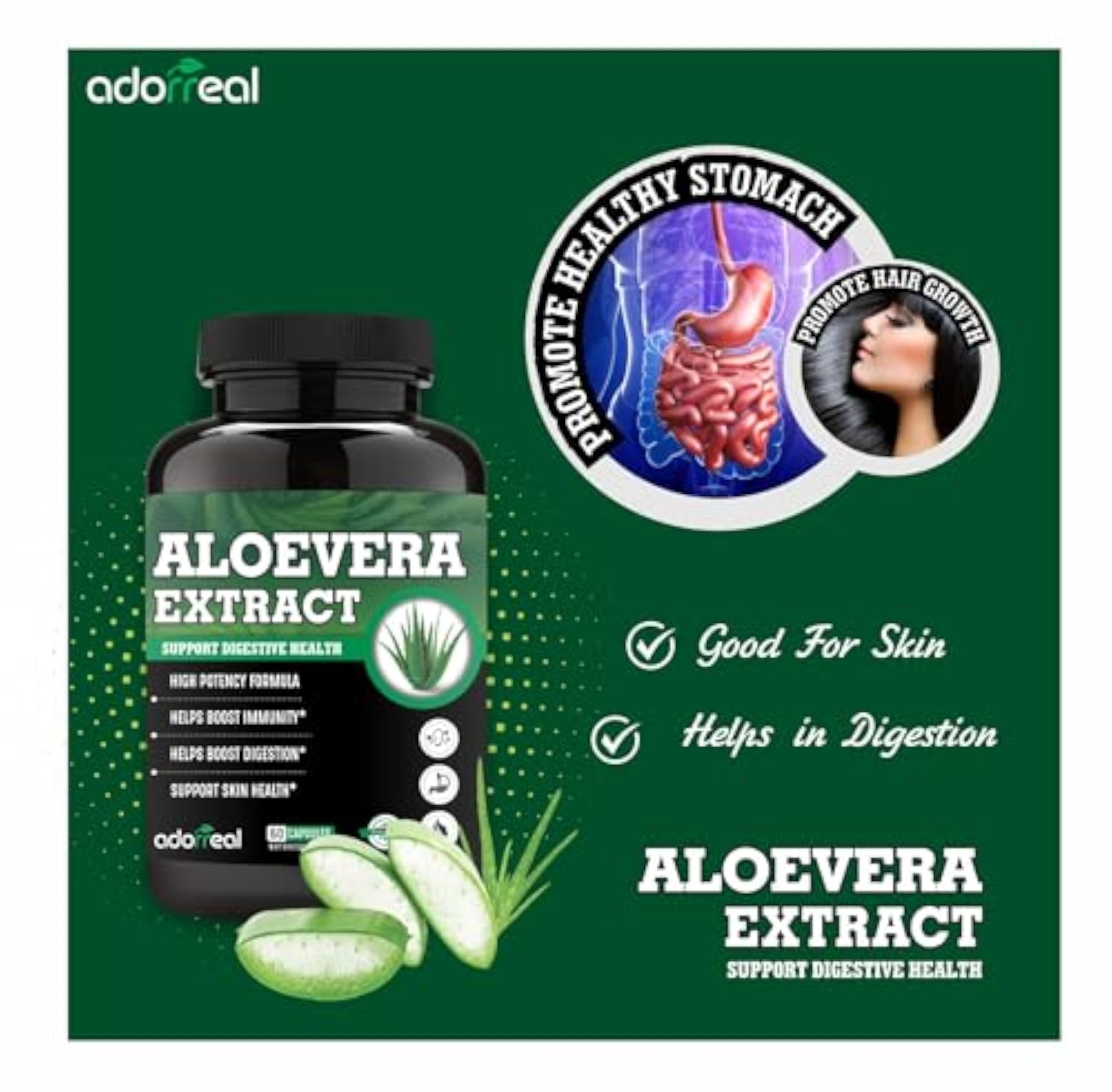 Adorreal Aloevera Capsules, 60 Count