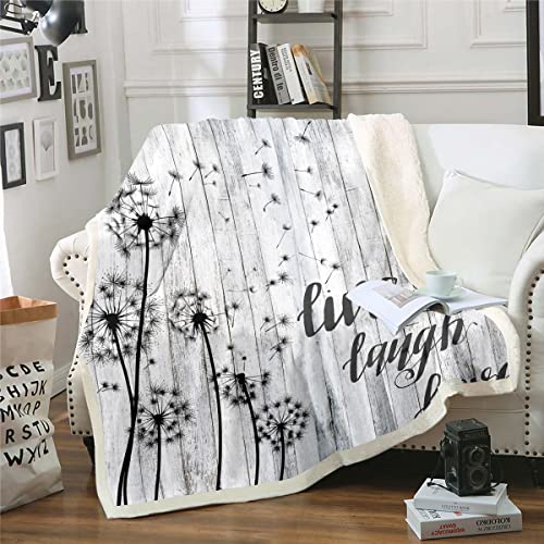 Dandelion Sherpa Blanket, Rustic Farmhouse Plush Bed Blanket For Kids Teens Adult, Farm Country Weed Wish Dandelion Woodland Throw Blanket Queen Size, Western Retro Floral Plant Fleece Blanket #TOP1