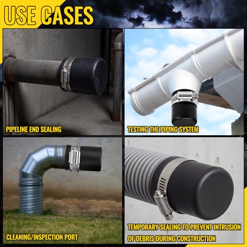 Image of 6 Pack 1-1 /2 Inch Flexible PVC Pipe Cap with Stainless Steel Clamps - Black Durable End Caps for Drainage, Wastewater & Vent Pipes, Above /below Ground Use