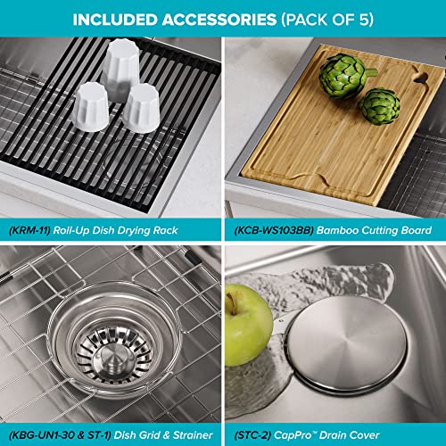 Kraus Kwt310-30 Kore Workstation 30-Inch Drop-In 16 Gauge Single Bowl Stainless Steel Kitchen Sink With Integrated Ledge And Accessories (Pack Of 5) #TOP6