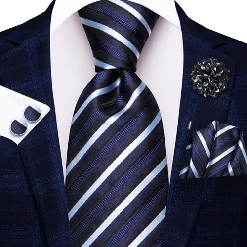Image of Hi-Tie Men's Silk Ties Formal Woven Classic Necktie Pocket Square Cufflinks Lapel Pin Set Wedding Business