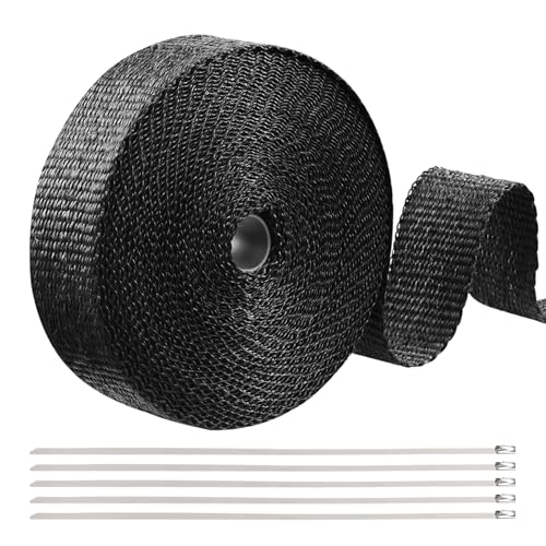 Holtrae Cinta Anticalorica Escape Moto Fibra de Vidrio 15Mx5CM con 5 Bridas Resistencia al Calor Para Colector de Escape de Tubo de Escape Coche y Motocicleta Productos Aislantes Termicos(Negro)