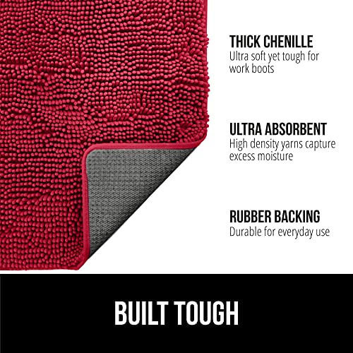 Image of Gorilla Grip Original Indoor Durable Chenille Doormat, 30x20, Absorbent Washable Inside Mats, Low-Profile Rug Doormats for Entry, Mud Room Mat, Back Door, High Traffic Areas, Ruby Red