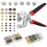 Leather Rivets Snap Buttons and Fasteners Kit - 40 Set 15MM Button Snap & 160 Set Rivets with Tool for Leather - 4 Colors Metal Snaps Rivet for Fabric Repair and Crafts, Jeans Wears, Jackets