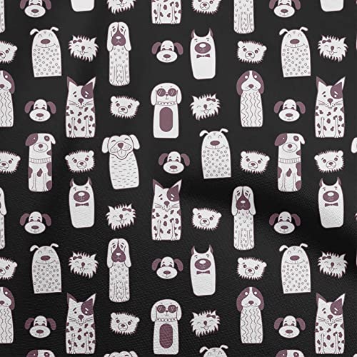 oneOone Rayon Black Fabric Floral & Puppies Dress Material Fabric Print Fabric By The Yard 56 Inch Wide-40