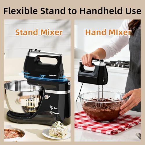 Image of 4.8QT 2-in-1 Stand Mixer, Electric Kitchen Mixer with Auto-Rotating Bowl & Tilt-Head, 5-Speed 250W Turbo Baking Machine for Beginners with Beater & Dough Hook for Cookie, Bread, Cake (Black)