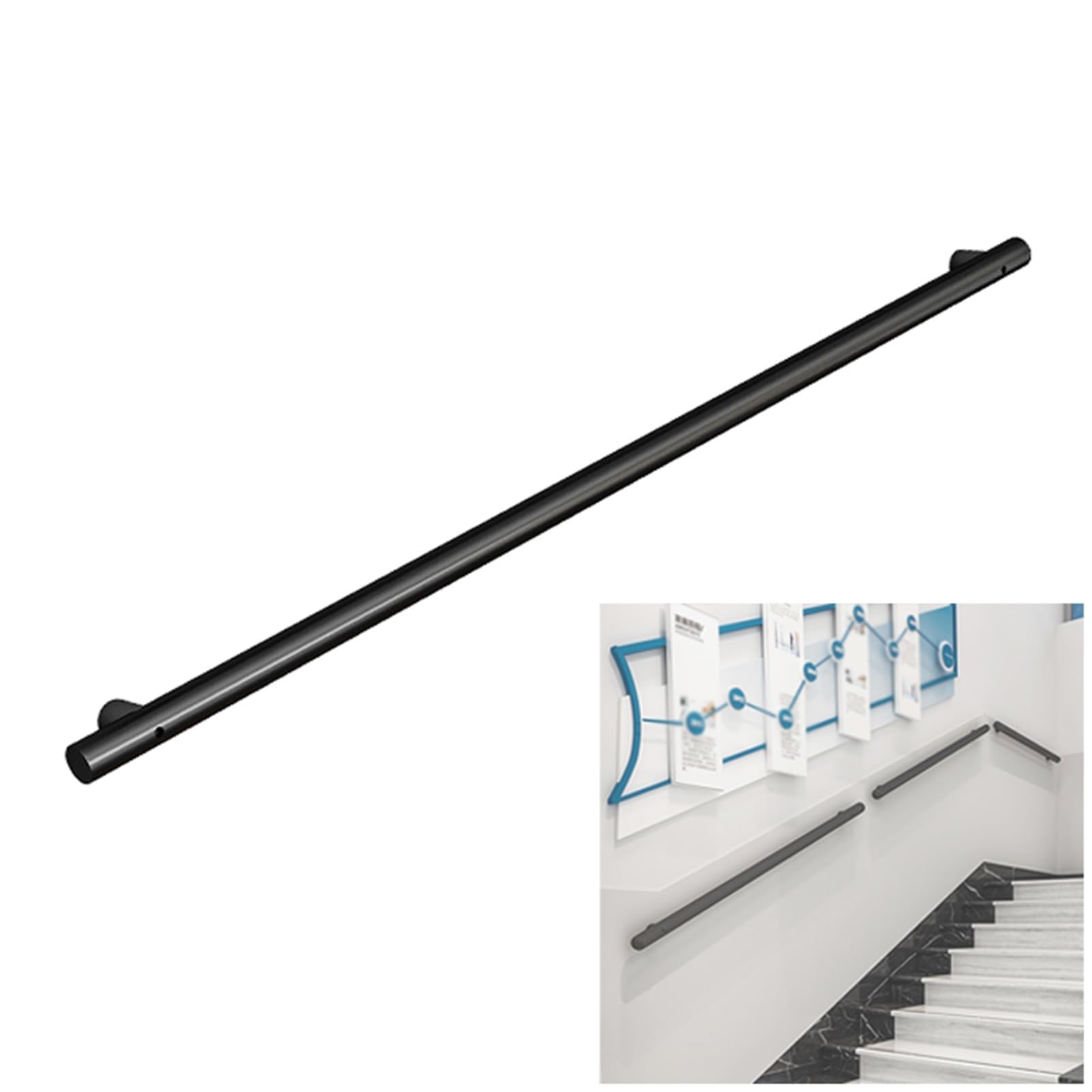 Corrimano per Scale in Acciaio Inox 30/50/80/100 cm, Barra di Supporto di Sicurezza, Passamano per Scale a Parete, Ringhiera per Scale Antiscivolo per Interni ed Esterni(100cm/3.3ft)