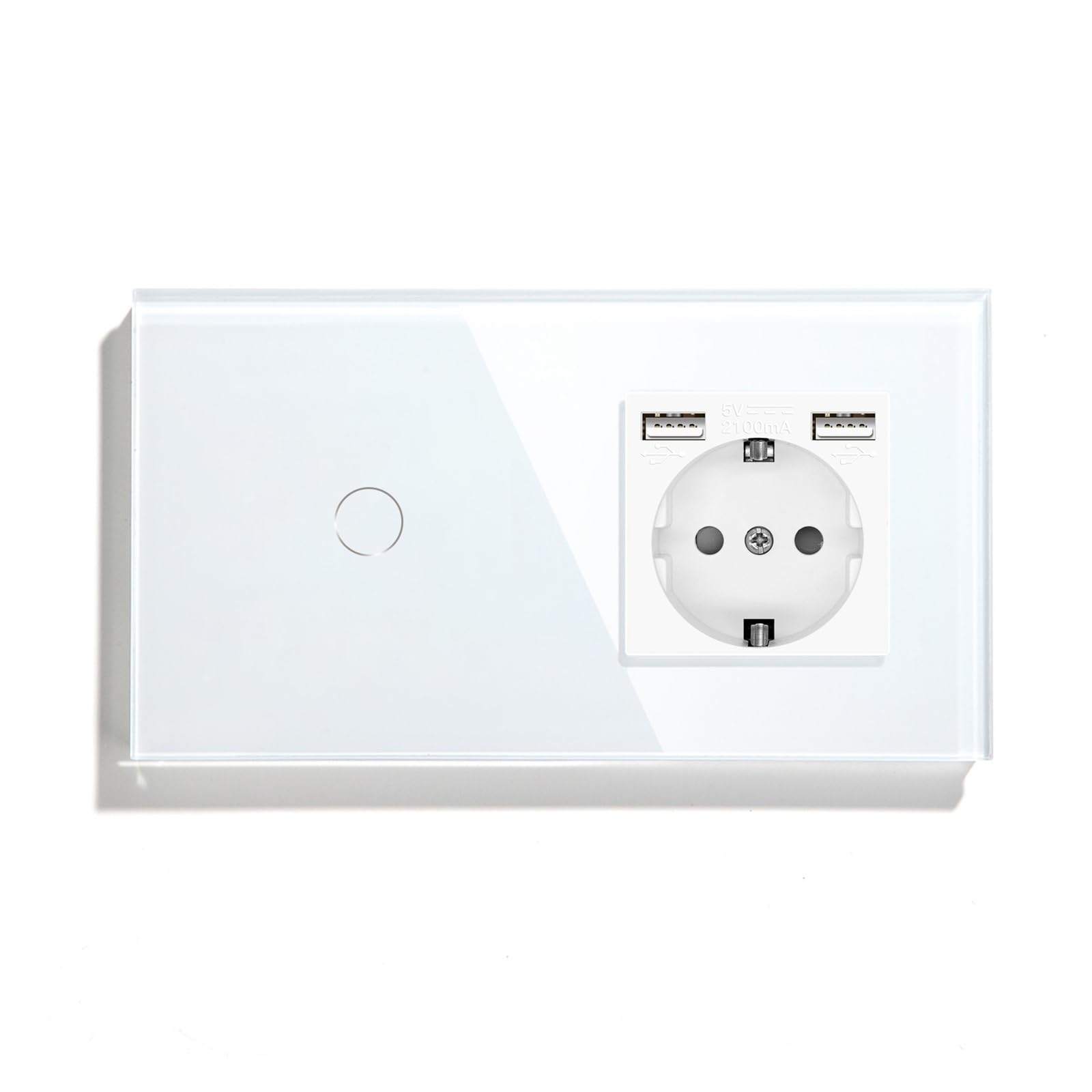 Interrupteur tactile, prise murale Standard ue, avec panneau en verre cristal USB type-c, prises d'alimentation de couleur blanche, interrupteur 1/2/3 gangs(1Gang with USB)