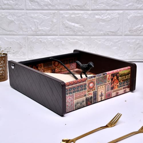 Image of Home Sparkle Napkin Storage - 1 Pack Table Napkin Holder Tray for Indoor & Outdoor Use | Kitchen, Dining, Restaurant & Home Decor (Brown-C6V44)