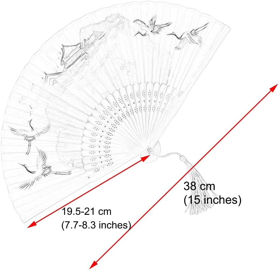 Folding Fans for Parties Elegant Blue Printed Ladies Hand Fan Church Wedding Fan is Decorated with Tassels (Color : Blue-D Size : 38cm4) (Blue i)