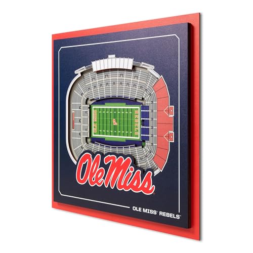 YouTheFan Officially-licensed NCAA Mississippi Rebels Stadium Series 3D Wall Art - multi-layer team stadium replica, detailed sports fan gift, indoor decor