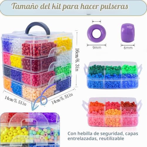 Miniatura 3 de 5500 Pony Beads, 24 Colores, 1,65 Kg, Cuentas Para Enhebrar Pulseras, Pulseras De La Amistad Grandes Multicolores, Para Hacer Tú Mismo, Se Utilizan Para Manualidades Y Guirnaldas De Perlas