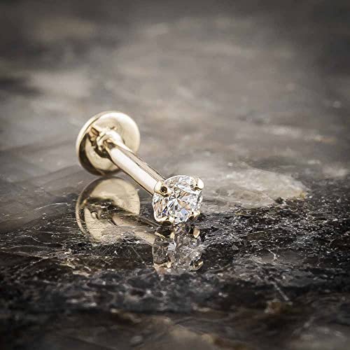 2Mm .03 Ctw Genuine Diamond 14K Gold Labret Cartilage Stud | 16G 5/16" Piercing Jewelry #TOP2