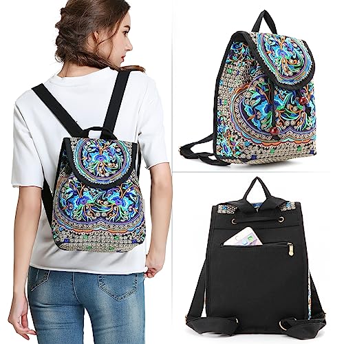 Goodhan Blue Flowers Embroidery Backpack Purse with a Crossbody Phone Purse2